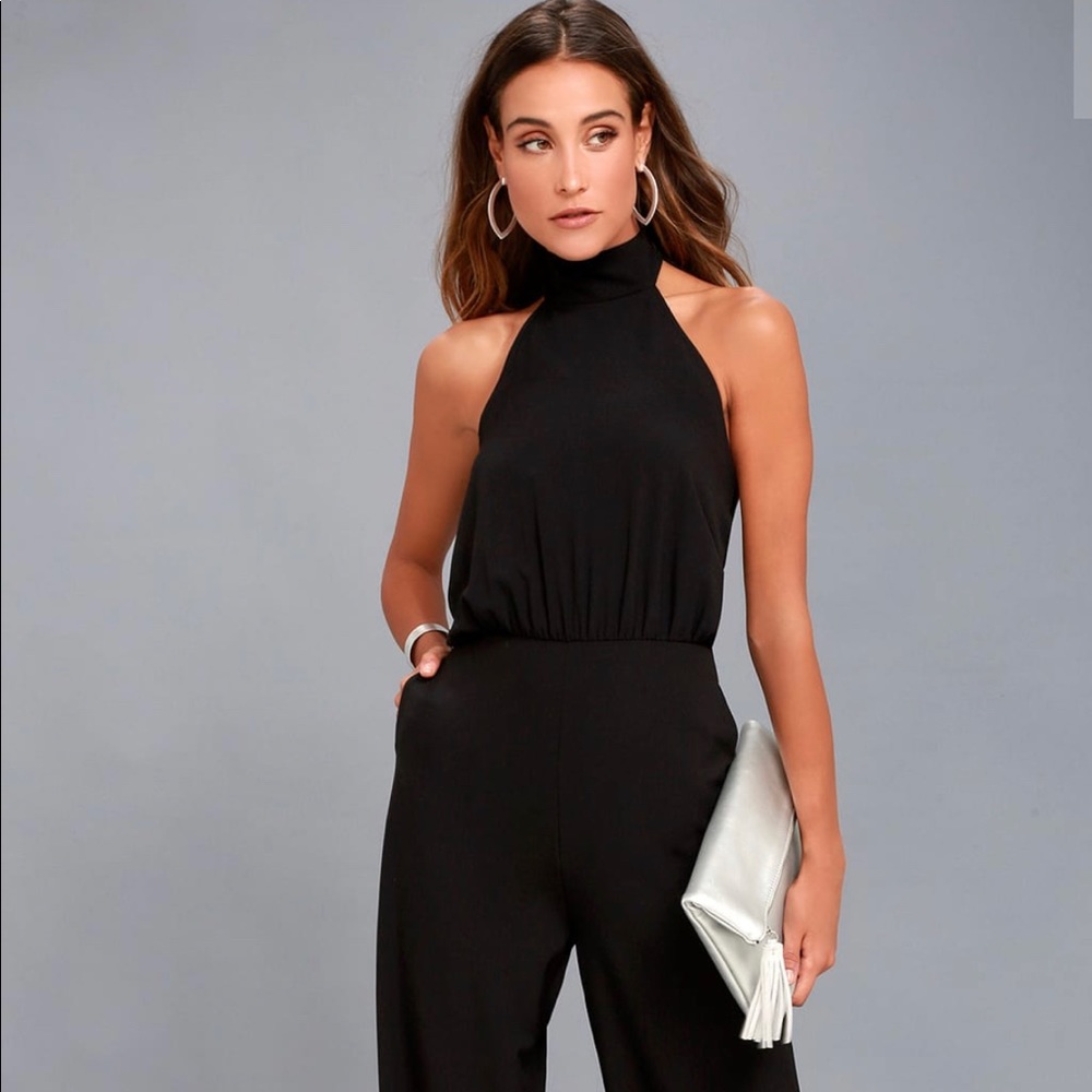 LULUS: Moment for Life Black Halter Jumpsuit